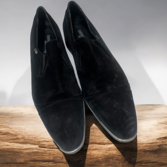 Dino Bigioni Black Suede Shoes Sz 45 US 11 Silver Trim
